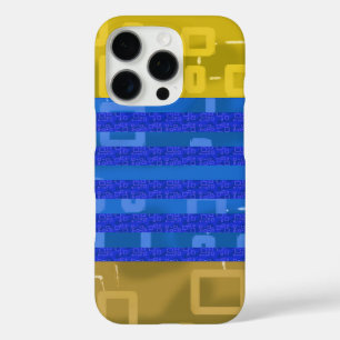 Cool Chic Blue Gold Geometric Stripes iPhone 16 Pro Case