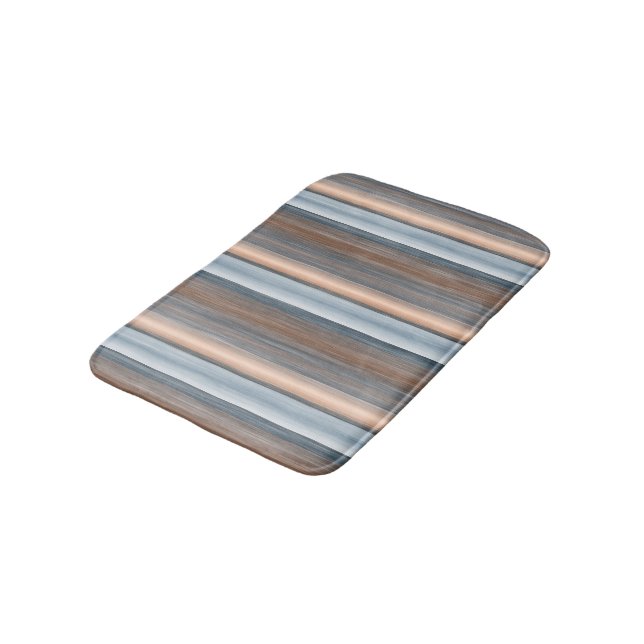 Cool Chic Brown Slate Blue Grey Stripes Art Bath Mat (Angled)