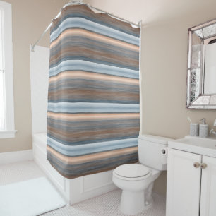 Cool Chic Brown Slate Blue Grey Stripes Art Shower Curtain