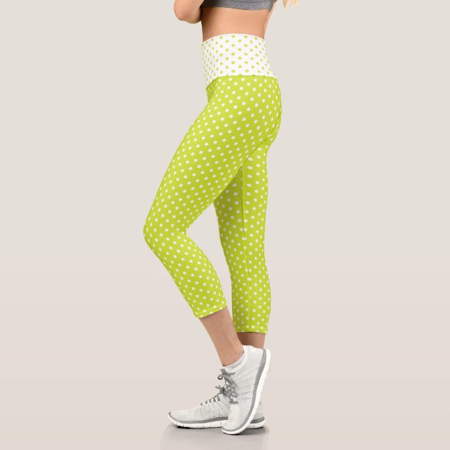 Cool Chic Fashion Green Small Polka Dots Pattern Capri Leggings (Left)