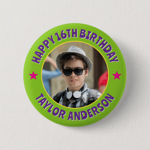 Cool Chic Happy Birthday Custom Photo Personalised 6 Cm Round Badge