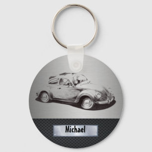 Cool chic masculine classy old car silvery black key ring