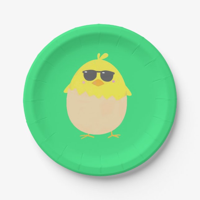 Cool Chick funky Easter yellow chick Paper Plate (Front)