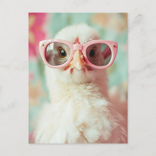 Cool Chick with Pink Glasses Spring Postcard