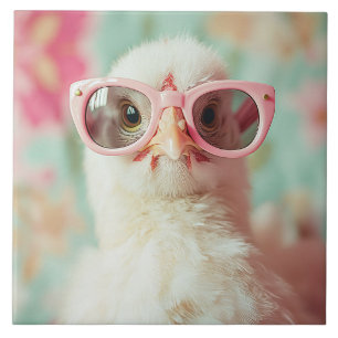 Cool Chick with Pink Glasses Spring Tile