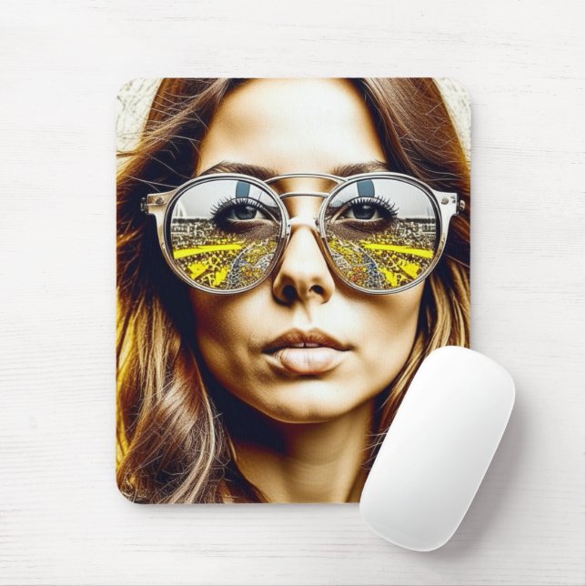 Cool Chick with Reflection of a Musical Festival  Mouse Mat (With Mouse)