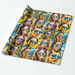 Cool Chicks in Sunglasses AI Art Wrapping Paper