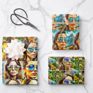Cool Chicks in Sunglasses AI Art Wrapping Paper Sheet