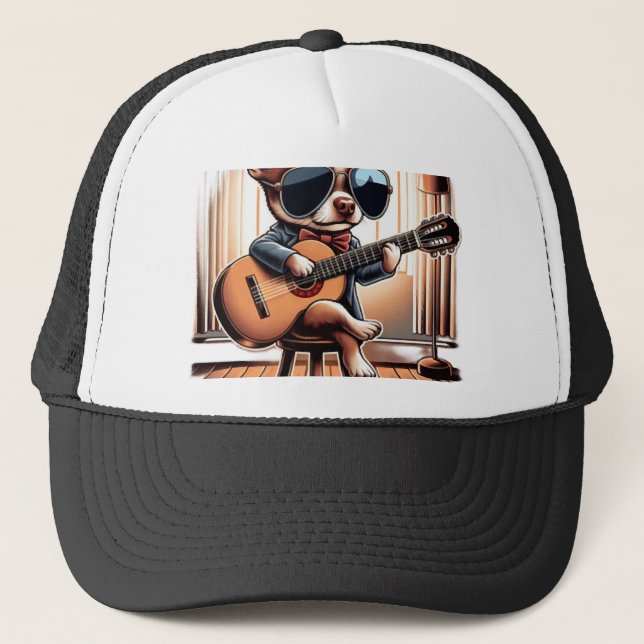 Cool Chihuahua Playing Guitar Trucker Hat (Front)