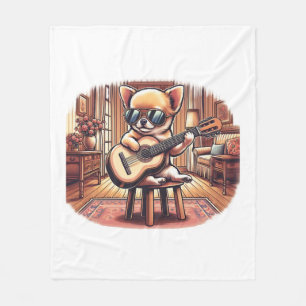 Cool Chihuahua Plays Classical Guitar Fleece Blanket