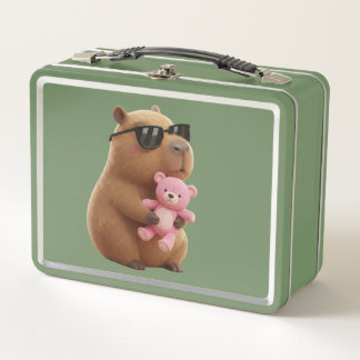 Cool Chill Capybara with Teddy Bear Metal  Metal Lunch Box