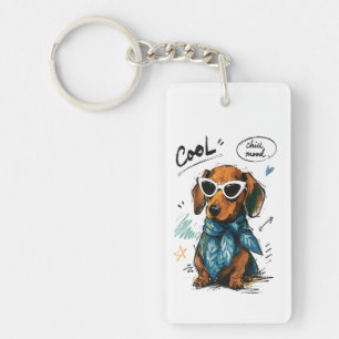 Cool Chill Mood Dachshund with Sunglasses Key Ring