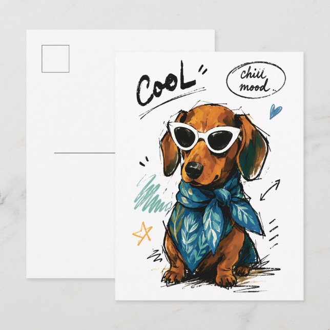 Cool Chill Mood Dachshund with Sunglasses Postcard (Front/Back)