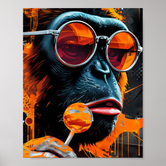 Cool Chimp with Lollipop – Urban Pop Art Poster