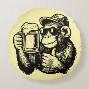 Cool Chimpanzee Beer Round Cushion