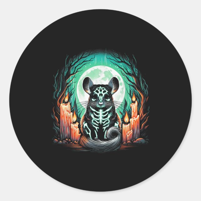 Cool Chinchilla Skeleton Halloween Christmas Birth Classic Round Sticker (Front)