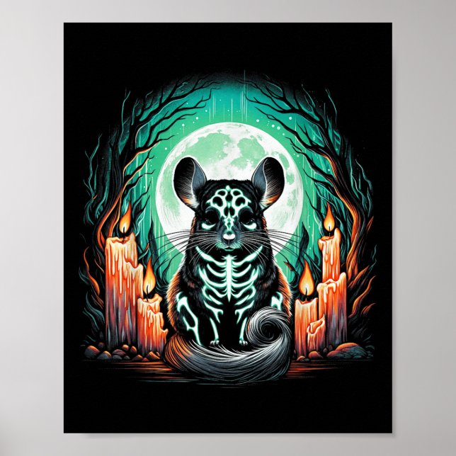 Cool Chinchilla Skeleton Halloween Christmas Birth Poster (Front)