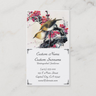 Cool chinese beautiful brown bird red cherry tree business card