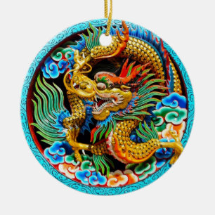 Cool chinese colourful dragon lotus flower art ceramic tree decoration