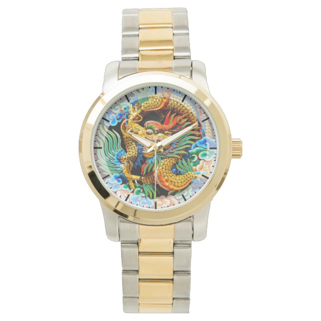 Cool chinese colourful dragon lotus flower art watch (Front)
