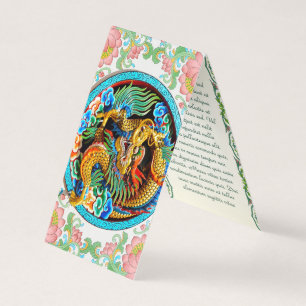 Cool chinese colourful dragon paint lotus flower business card