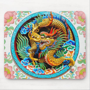 Cool chinese colourful dragon paint lotus flower mouse mat