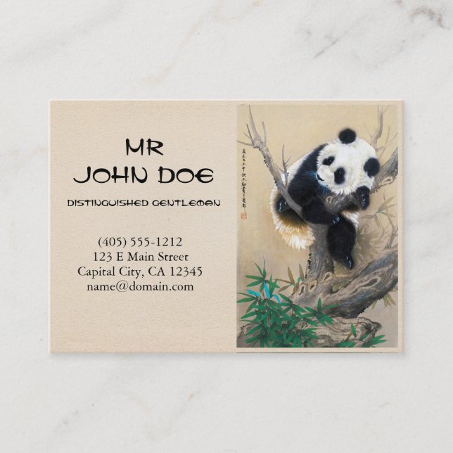 Cool chinese cute sweet fluffy panda bear tree art business card (Front)