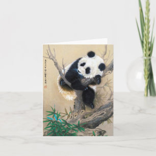 Cool chinese cute sweet fluffy panda bear tree art card