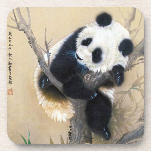 Cool chinese cute sweet fluffy panda bear tree art coaster
