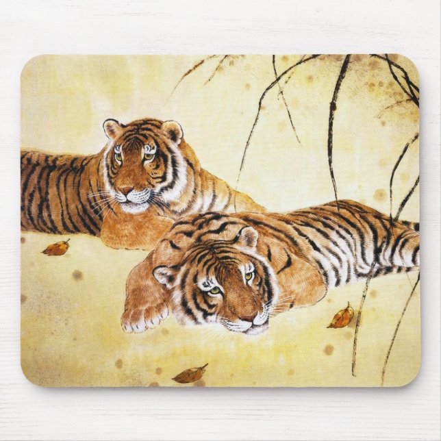 Cool chinese fluffy tiger rest sunset art mouse mat (Front)