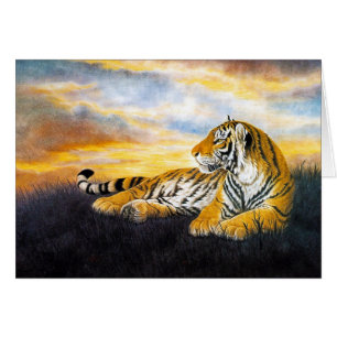 Cool chinese fluffy tiger rest sunset meadow art