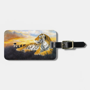 Cool chinese fluffy tiger rest sunset meadow art luggage tag
