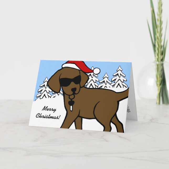 Cool Chocolate Labrador Cartoon Christmas Holiday Card (Front)