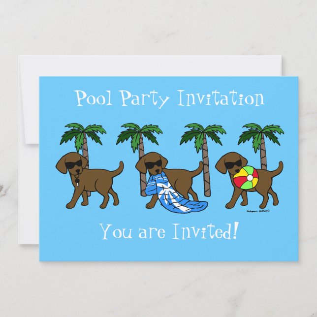Cool Chocolate Labradors Pool Party Invitation (Front)