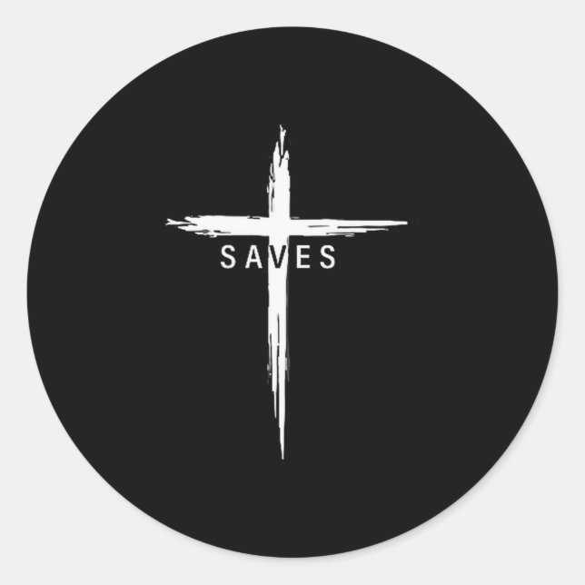 Cool Christian Cross Jesus Saves Men Women Graphic Classic Round Sticker (Front)
