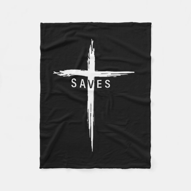 Cool Christian Cross Jesus Saves Men Women Graphic Fleece Blanket (Front)