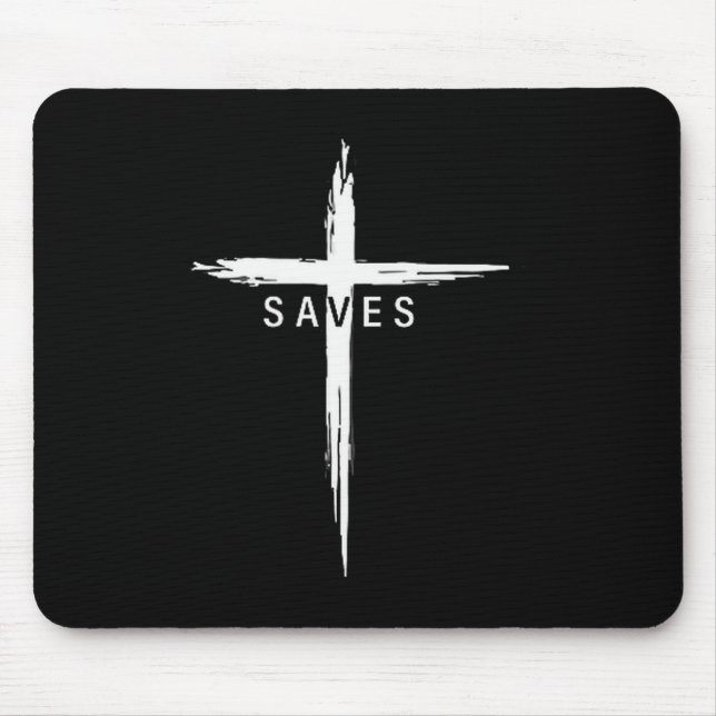 Cool Christian Cross Jesus Saves Men Women Graphic Mouse Mat (Front)