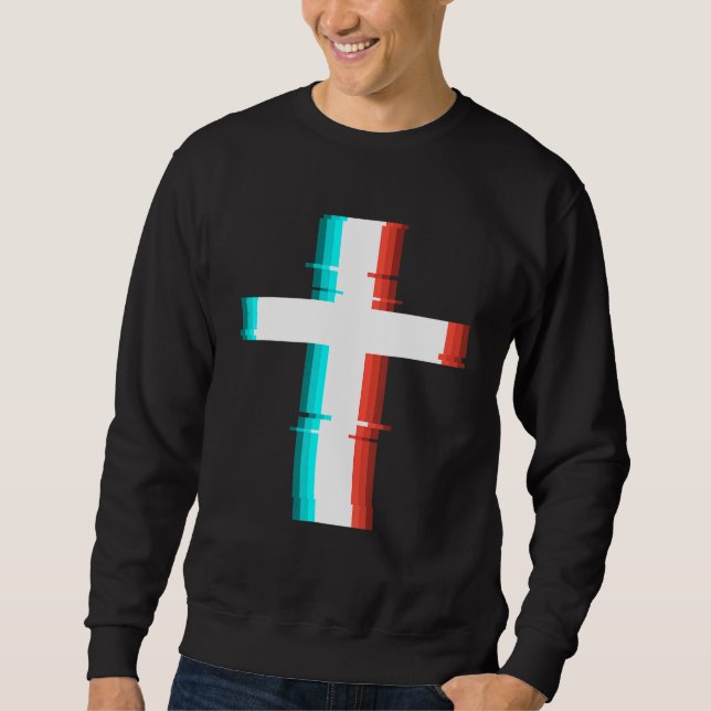 Cool Christian Cross Modern Glitch Effect Sweatshirt (Front)