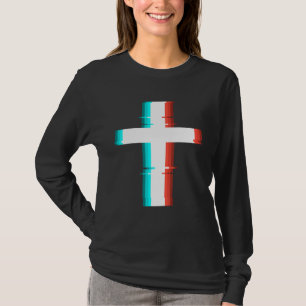 Cool Christian Cross Modern Glitch Effect T-Shirt