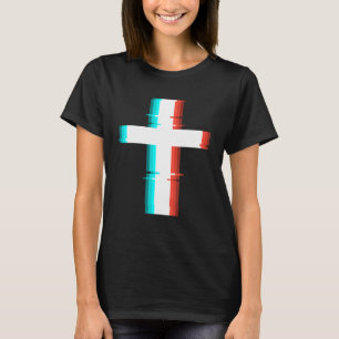 Cool Christian Cross Modern Glitch Effect T-Shirt