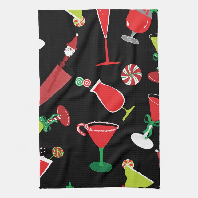 Cool Christmas Cocktails Kitchen Towel (Vertical)