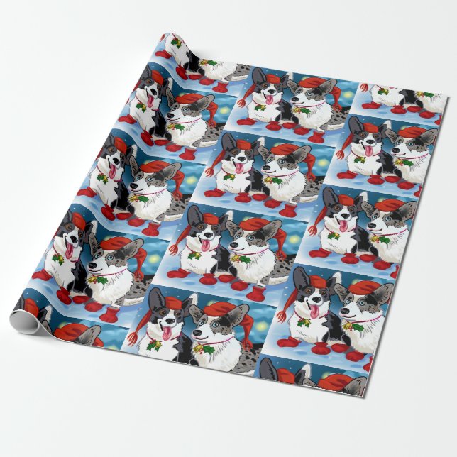 Cool Christmas Corgis Wrapping Paper (Unrolled)