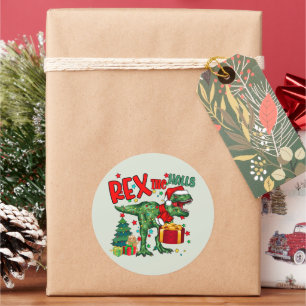 Cool Christmas dinosaur word art Classic Round Sticker