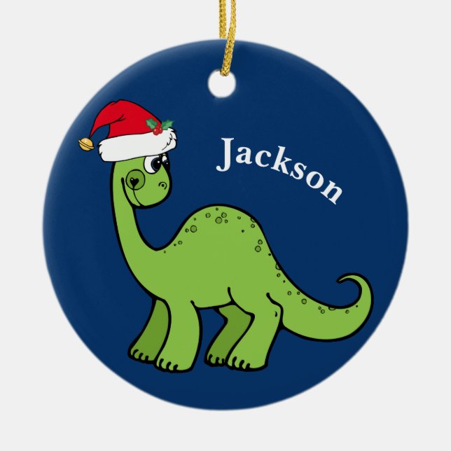 Cool Christmas Kids Dinosaur Blue Ceramic Tree Decoration (Front)