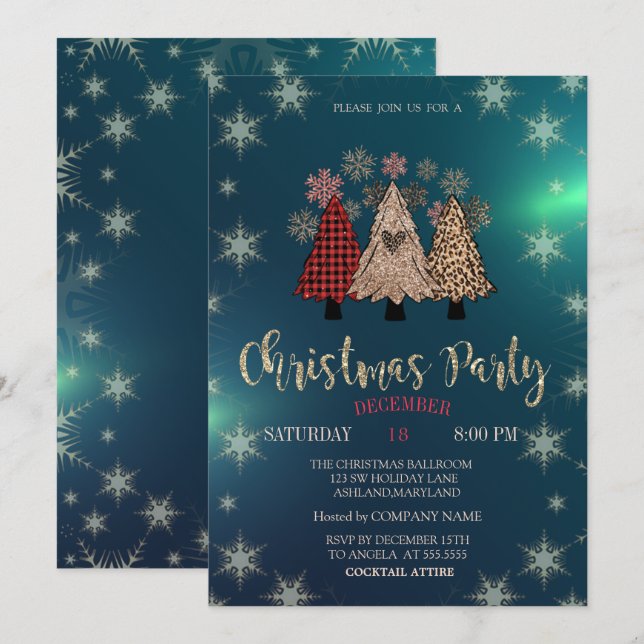 Cool Christmas Pine Trees,Green Company Party  Invitation (Front/Back)