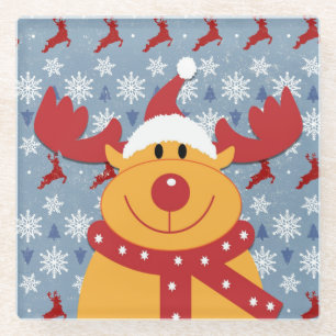 Cool Christmas Reindeer Glass Coaster