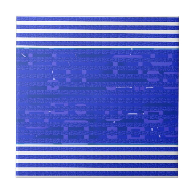 Cool Circuit Blue Geometric Stripes  Tile (Front)