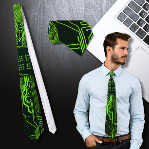Cool Circuit Board Computer Green Tie