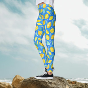 Cool Citrus Fresh Lemons Watercolor  Pattern Leggings