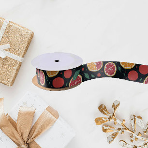 Cool Citrus Fruits Red Grapefruit Orange Pattern Satin Ribbon